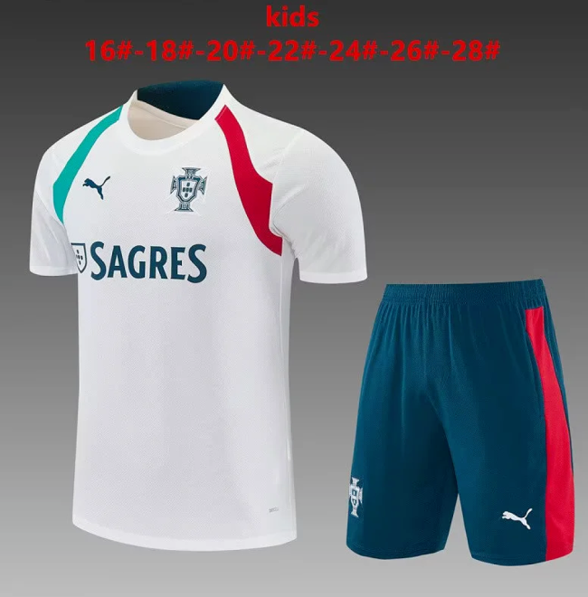 Youth Uniform Kids Kit 2026-2027 Portugal White Soccer Training Jersey Shorts Child Football Set