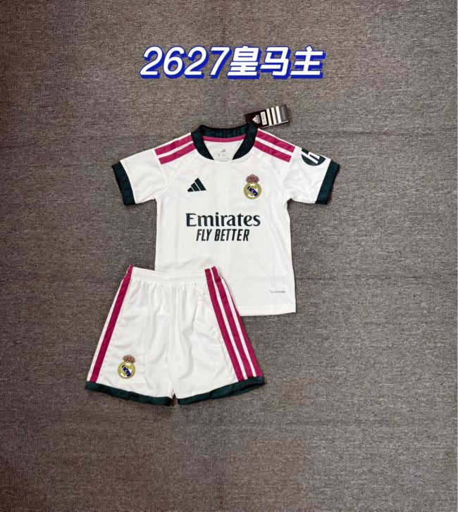 Youth Uniform Kids Kit 2026-2027 Real Madrid Home Soccer Jersey Shorts Child Football Set