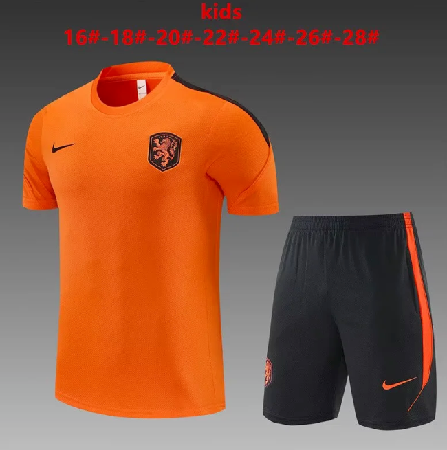 Youth Uniform Kids Kit 2026-2027 Netherlands Orange Soccer Training Jersey Shorts Child Football Set