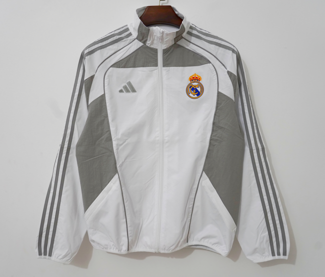 2025-2026 Real Madrid White/Grey Soccer Windbreaker Jacket Football Jacket