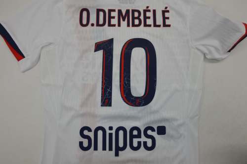 With League 1 Champions Patch Fan Version 2025-2026 PSG O.DEMBELE 10 Away White Soccer Jersey Paris Football Maillot