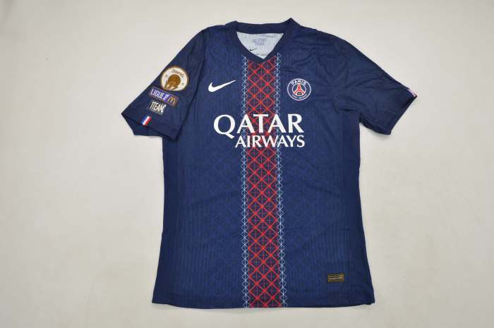 With League 1 Champions Patch Fan Version 2025-2026 PSG O.DEMBELE 10 Home Soccer Jersey Paris Football Maillot