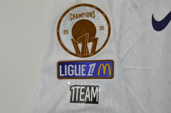 With League 1 Champions Patch Fan Version 2025-2026 PSG O.DEMBELE 10 Away White Soccer Jersey Paris Football Maillot
