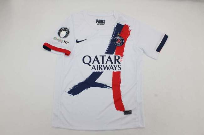 with One Star+UCL Winner Patch Fan Version 2025-2026 PSG Away White Soccer Jersey Paris Football Maillot