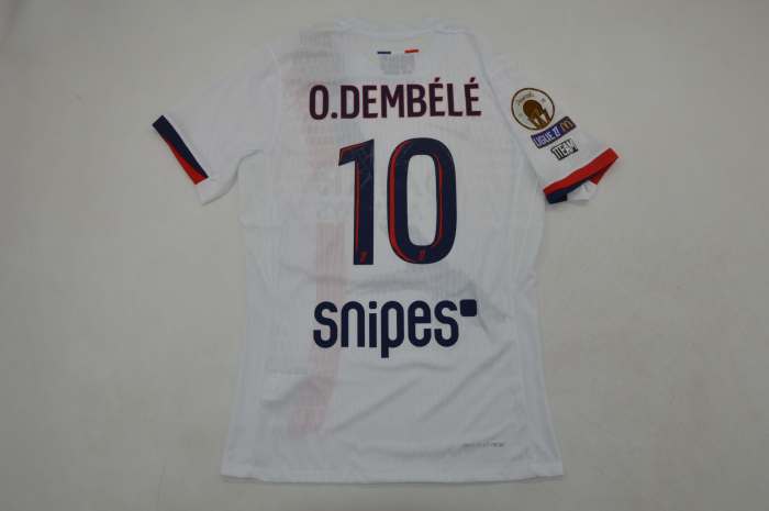 With League 1 Champions Patch Fan Version 2025-2026 PSG O.DEMBELE 10 Away White Soccer Jersey Paris Football Maillot