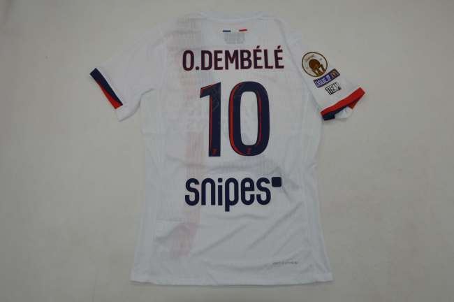 With League 1 Champions Patch Fan Version 2025-2026 PSG O.DEMBELE 10 Away White Soccer Jersey Paris Football Maillot