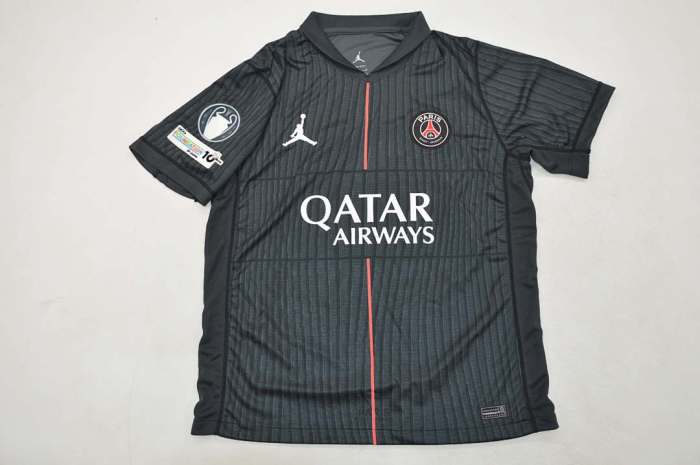 With UCL Winner Patch Fan Version 2025-2026 PSG Fourth Away Black Soccer Jersey Paris Football Maillot