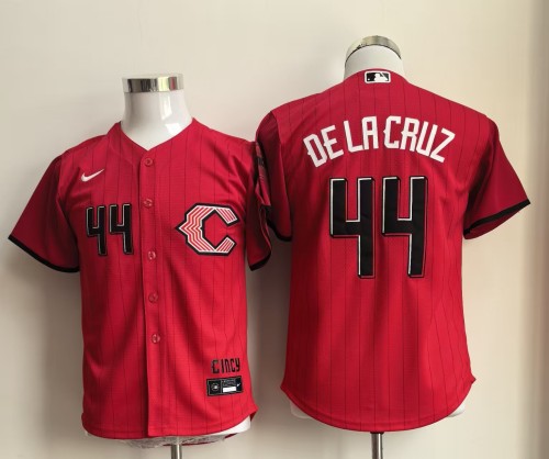 Youth Kids City Edition Cincinnati Reds DELACRUZ 44 Red Cool Base Jersey Child MLB Shirt