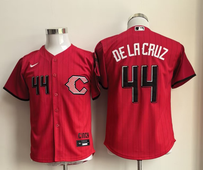 Youth Kids City Edition Cincinnati Reds DELACRUZ 44 Red Cool Base Jersey Child MLB Shirt