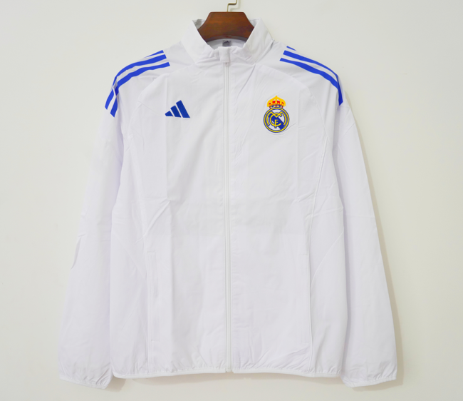 2026-2027 Real Madrid White/Blue Soccer Windbreaker Jacket Football Jacket