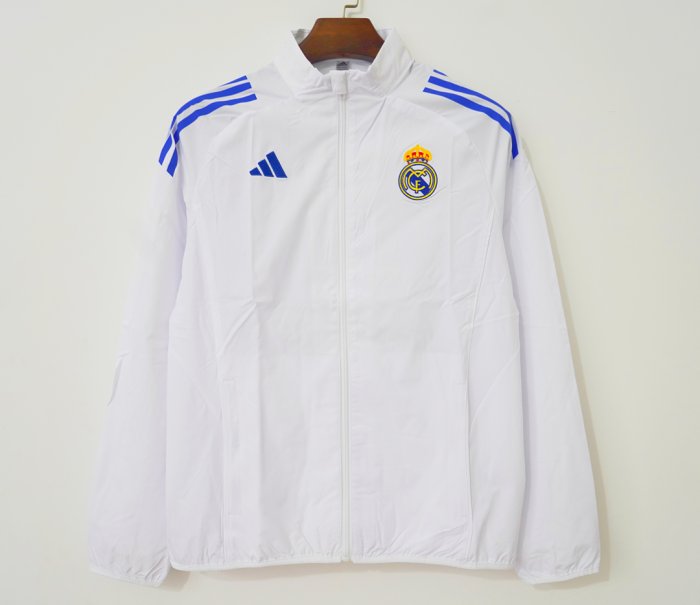 2026-2027 Real Madrid White/Blue Soccer Windbreaker Jacket Football Jacket