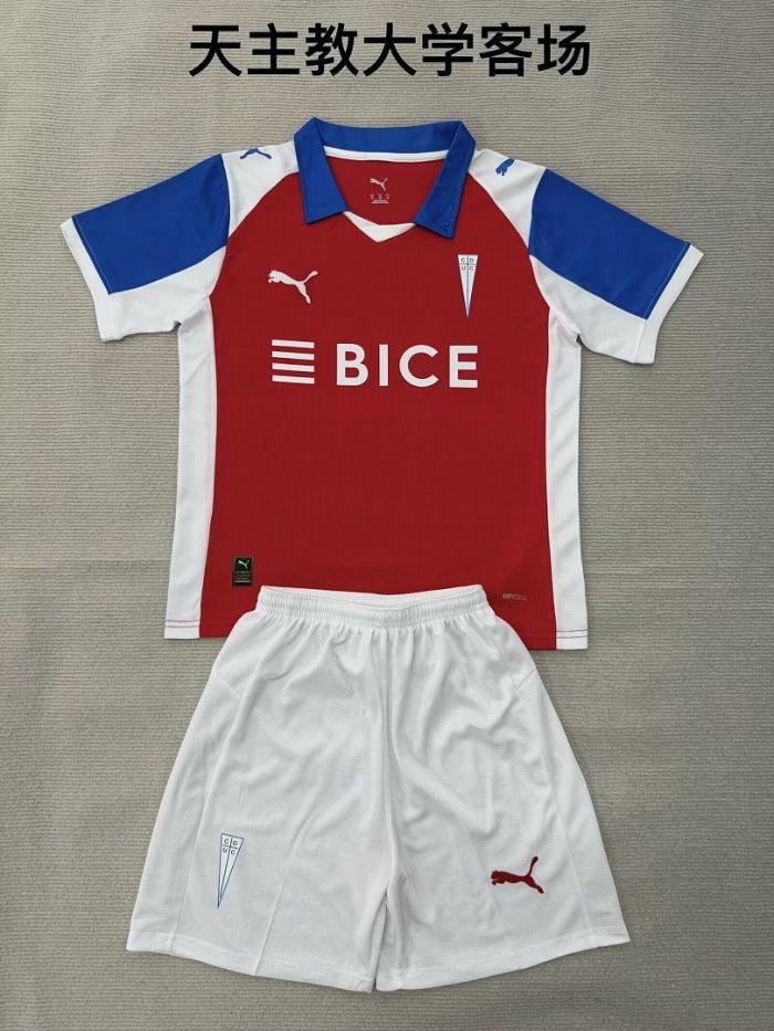 Youth Uniform Kids Kit 2026 Catholic University Away Red Soccer Jersey Shorts Child Football Set