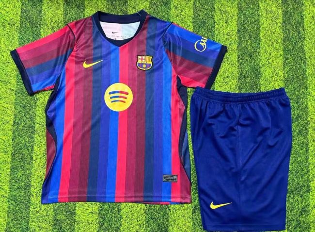 Youth Uniform Kids Kit 2026-2027 Barcelona Home Soccer Jersey Shorts Child Football Set