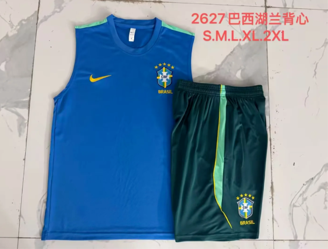 Adult Uniform 2026-2027 Brazil Blue Soccer Training Vest and Shorts Football Kits