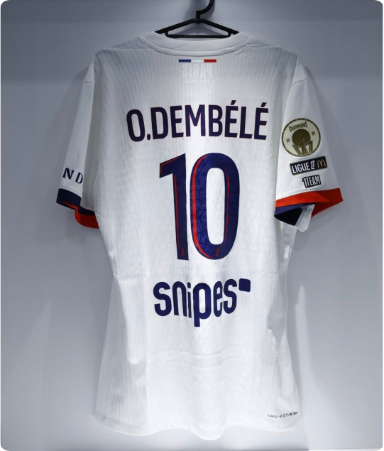 With League 1 Champions Patch Player Version 2025-2026 PSG O.DEMBELE 10 Away White Soccer Jersey Paris Football Maillot
