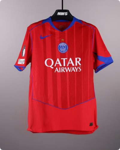 with a Star+UCL Winner Patch Player Version 2025-2026 PSG Third Away Red Soccer Jersey Paris Football Maillot