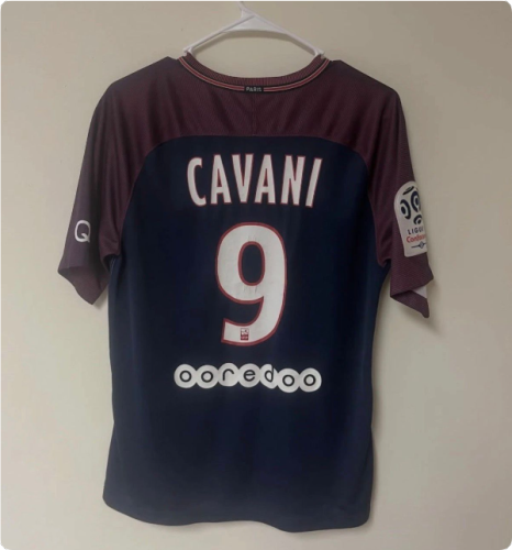 with Ligue 1 Patch PSG Maillot Retro Jersey 2017-2018 Paris CAVANI 9 Home Soccer Jersey Vintage Football Shirt