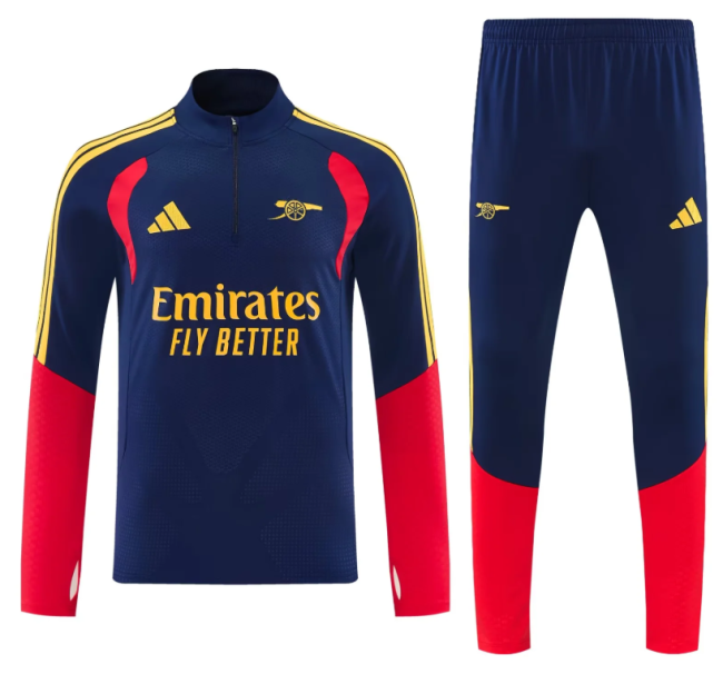 2026 Arsenal Dark Blue/Red Soccer Training Sweater and Pants Football Kit