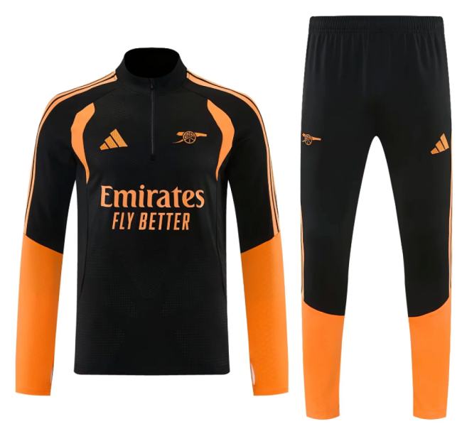 2026 Arsenal Black/Orange Soccer Training Sweater and Pants Football Kit
