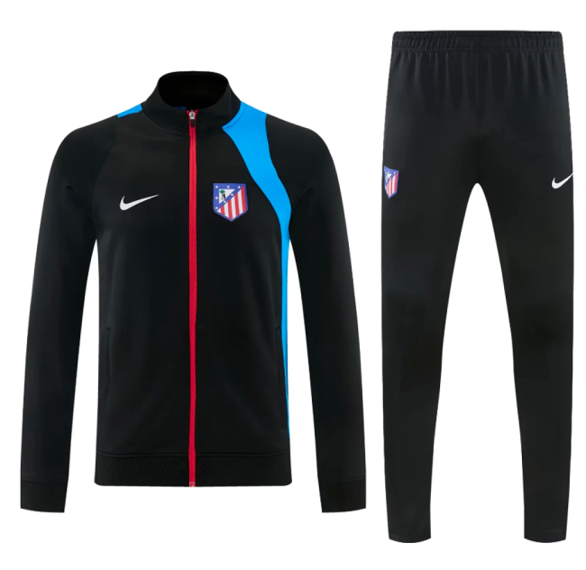 2026 Atletico Madrid Black/Blue Soccer Training Sweater and Pants Football Kit