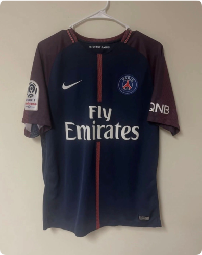 with Ligue 1 Patch PSG Maillot Retro Jersey 2017-2018 Paris Home Soccer Jersey Vintage Football Shirt