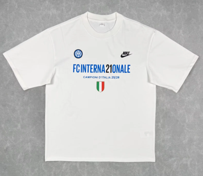 Fan Version 2025-2026 Inter Milan White Cotton Soccer T-shirt Football Shirt