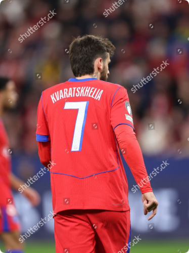 with a Star+UCL Winner Patch Player Version 2025-2026 PSG KVARATSKHELIA 7 Third Away Red Soccer Jersey Paris Football Maillot