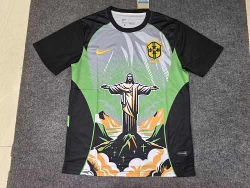 Fan Version 2026 Brazil Jesus Version Green/Grey/Black Soccer Jersey Brasil Camisetas de Futbol