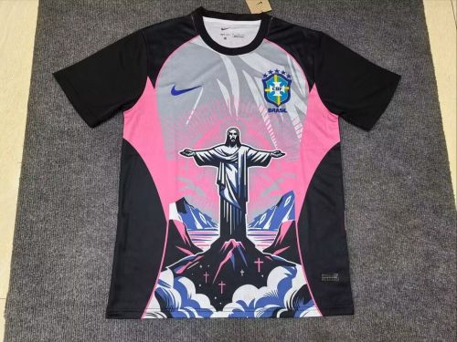 Fan Version 2026 Brazil Jesus Version Pink/Black/Grey Soccer Jersey Brasil Camisetas de Futbol