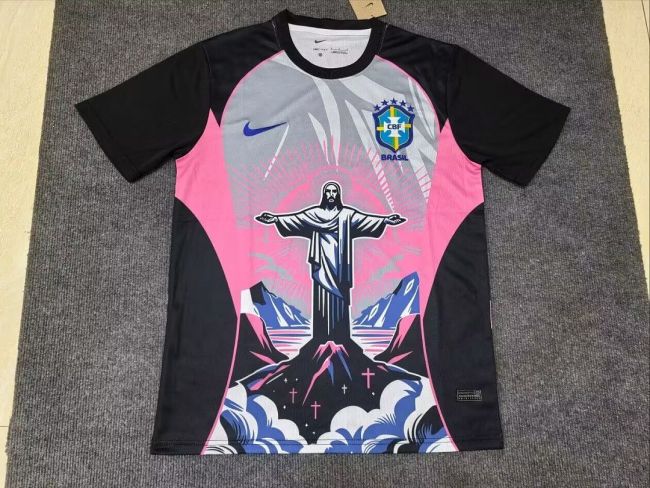 Fan Version 2026 Brazil Jesus Version Pink/Black/Grey Soccer Jersey Brasil Camisetas de Futbol