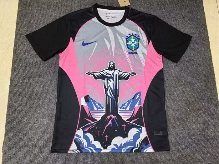 Fan Version 2026 Brazil Jesus Version Pink/Black/Grey Soccer Jersey Brasil Camisetas de Futbol