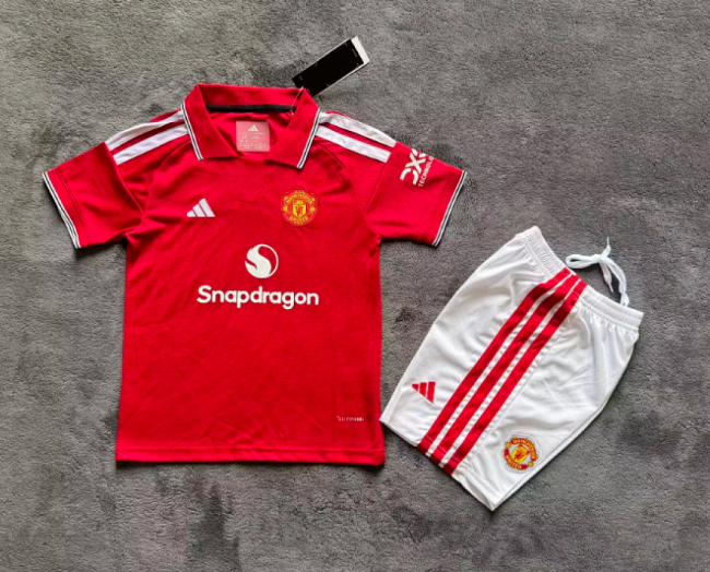 Youth Uniform Kids Kit 2026-2027 Manchester United Home Soccer Jersey Shorts Child Football Set