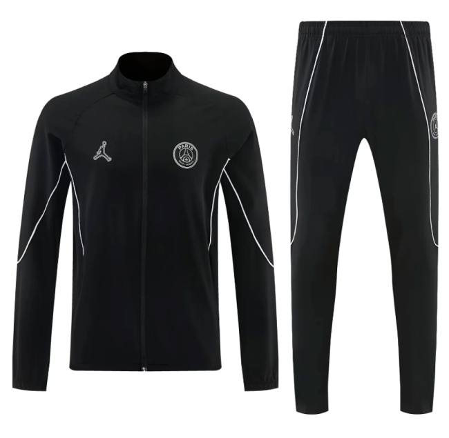 2026-2027 PSG Black Soccer Windbreaker Tracksuit Jacket Paris Football Jacket and Pants