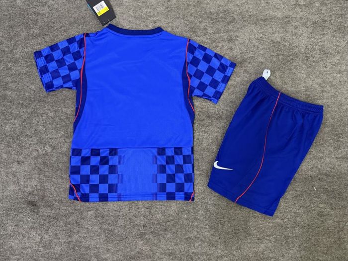 Youth Uniform Kids Kit Croatia 2026 Away Blue Soccer Jersey Shorts Child Football Set