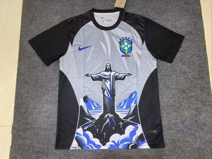 Fan Version 2026 Brazil Jesus Version Grey/Black Soccer Jersey Brasil Camisetas de Futbol