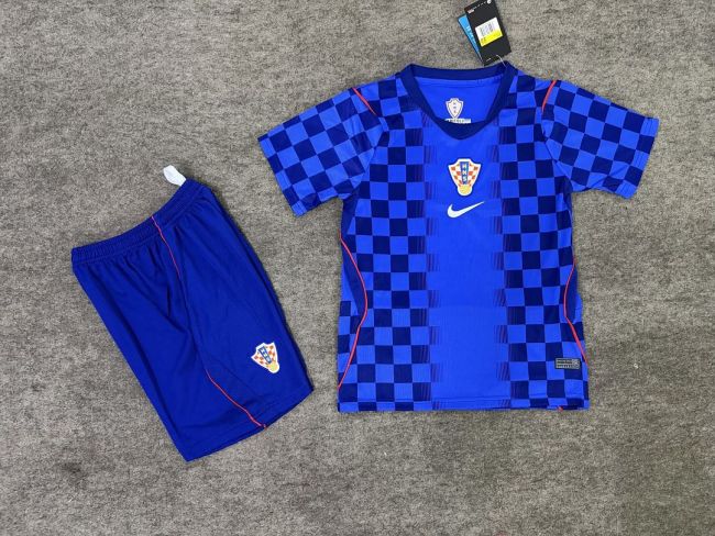 Youth Uniform Kids Kit Croatia 2026 Away Blue Soccer Jersey Shorts Child Football Set