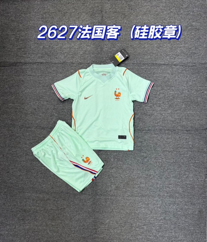 with silicone Logo Youth Uniform Kids Kit France 2026 Away Soccer Jersey Shorts Child Football Set