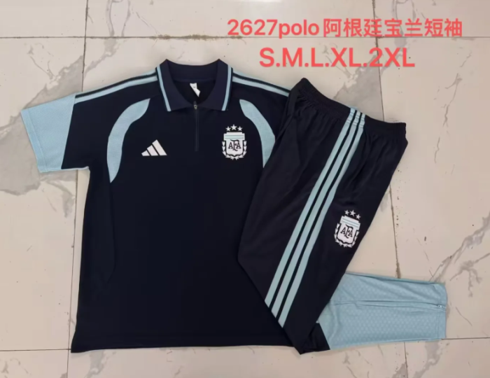 with Zipper 2026 Argentina Dark Blue Soccer Polo and Pants Football Kit
