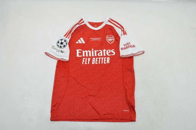 with Front Lettering+UCL Patch Fan Version Arsenal 2025-2026 UCL Final Home Soccer Jersey Football Shirt