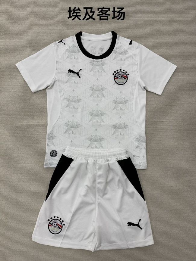 Youth Uniform Kids Kit 2026 Egypt Away White Soccer Jersey Shorts Child Football Set