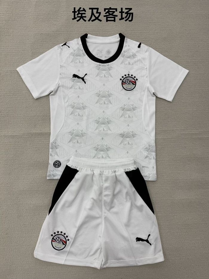 Youth Uniform Kids Kit 2026 Egypt Away White Soccer Jersey Shorts Child Football Set