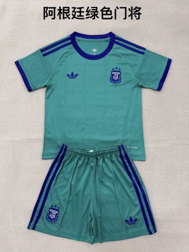 Youth Uniform Kids Kit Argentina 2026 Green Goalkeeper Soccer Jersey Shorts Child Football Set