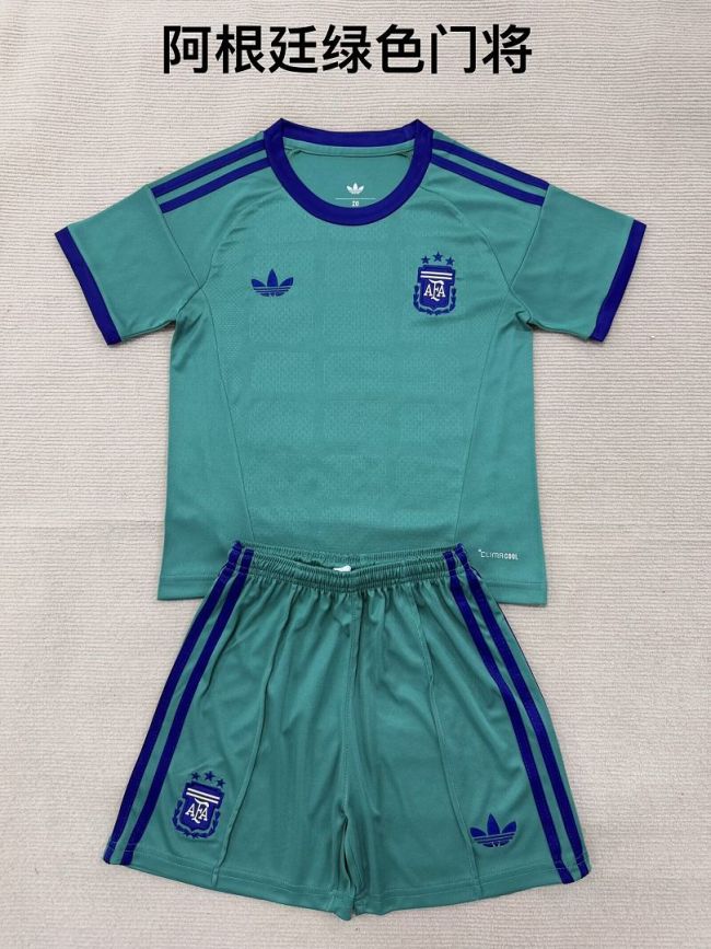 Youth Uniform Kids Kit Argentina 2026 Green Goalkeeper Soccer Jersey Shorts Child Football Set