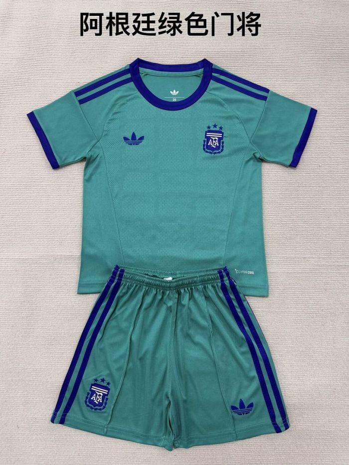 Youth Uniform Kids Kit Argentina 2026 Green Goalkeeper Soccer Jersey Shorts Child Football Set