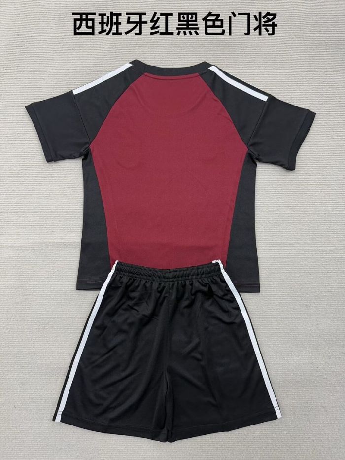 Youth Uniform Kids Kit 2026 Spain Red Goalkeeper Soccer Jersey Shorts Child Football Set