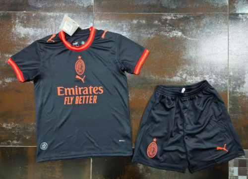 Youth Uniform Kids Kit 2026-2027 AC Milan Third Away Black Soccer Jersey Shorts Child Football Set