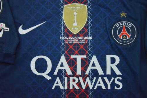 With a Star+Front Lettering+UCL Winner+Intercontinental Badge Fan Version 2025-2026 PSG Home Soccer Jersey Paris Football Maillot