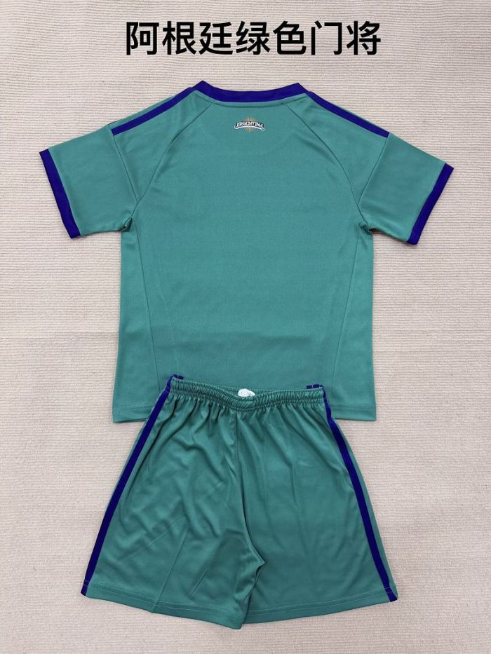 Youth Uniform Kids Kit Argentina 2026 Green Goalkeeper Soccer Jersey Shorts Child Football Set