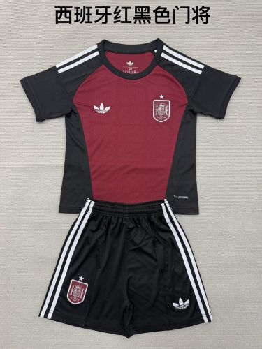 Youth Uniform Kids Kit 2026 Spain Red Goalkeeper Soccer Jersey Shorts Child Football Set