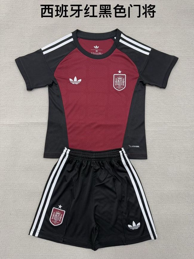 Youth Uniform Kids Kit 2026 Spain Red Goalkeeper Soccer Jersey Shorts Child Football Set
